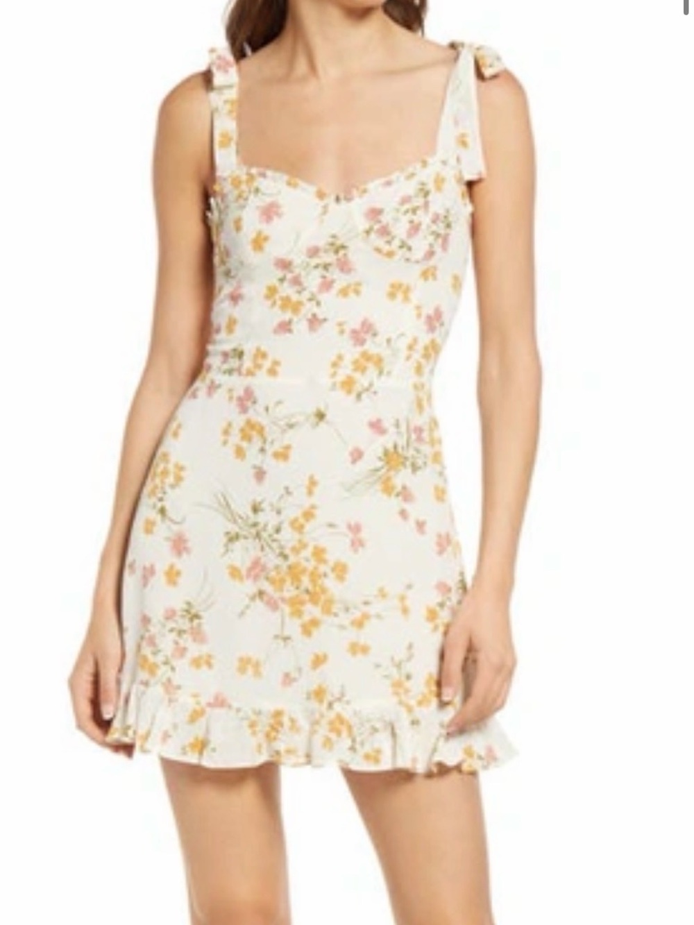 Reformation Cream Floral Tie-Shoulder Mini Dress
